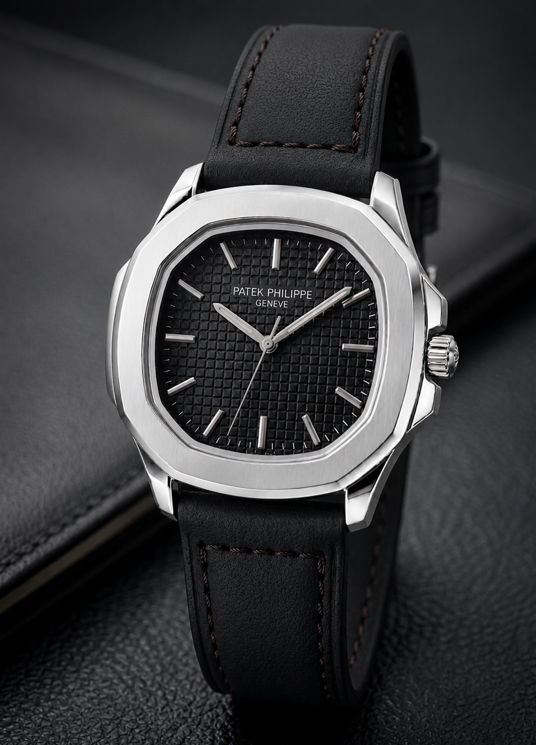 Megnet Lock Nautilus-Inspired Sports Watch – Textured Waffle Dial & Leather Strap