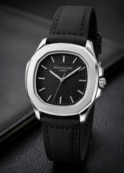 Megnet Lock Nautilus-Inspired Sports Watch – Textured Waffle Dial & Leather Strap